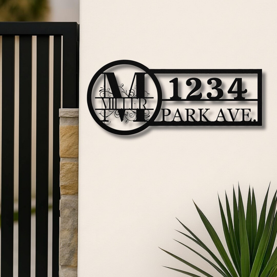 Monogram Address Sign | Custom House Number & Street Name Metal Art ...
