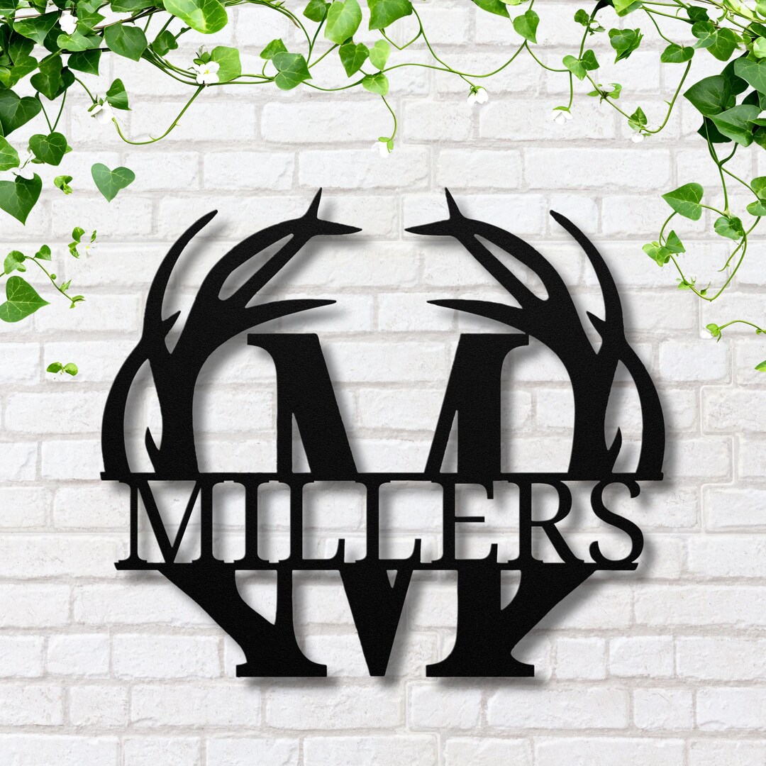 Custom Antler Monogram Metal Sign, Personalized Family Last Name Plaque ...