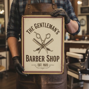 The Gentleman&#39;s Barber Shop Sign - Vintage Metal Wall Art - Custom Shaving & Haircut Decor