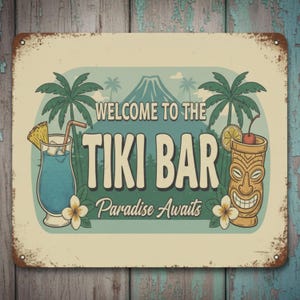 Tiki Bar Metallschild | Tropische Retro Wandkunst