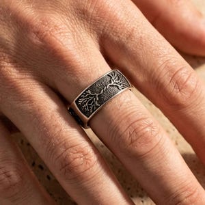 Men's Sterling Silver Tree of Life Wedding Band, Oxidized Nature Inspired Ring