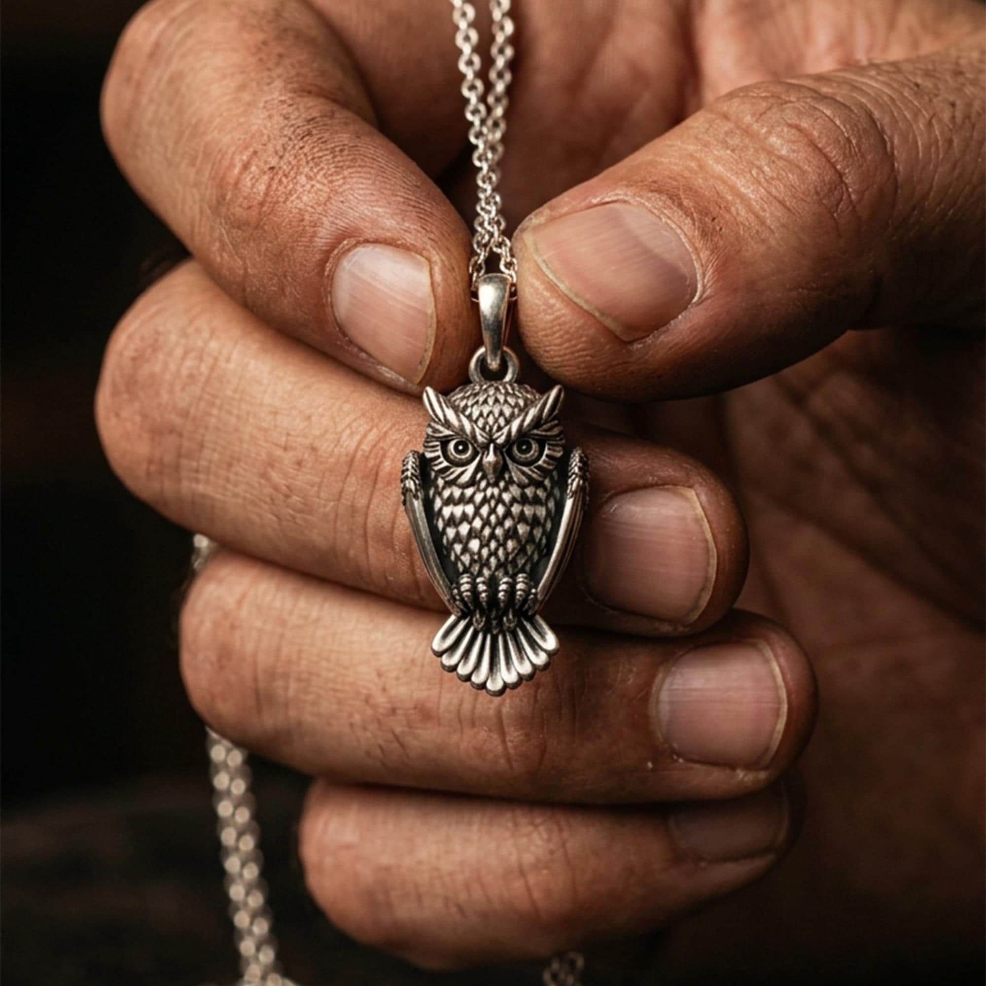 Sterling Silver Owl Pendant Necklace, Wisdom Symbol, Gothic Animal Jewelry