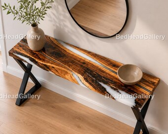 Handcrafted White Resin Table | Modern Entryway Table | Contemporary Hallway Furniture | Modern Statement Entryway Console Tabletop |