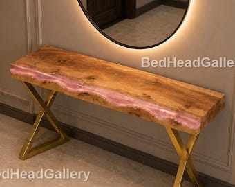 Black Epoxy Resin Table – Modern River Table Entryway Furniture – Handmade Wood & Resin Sofa Table Live Edge Black Resin Console Tabletop |
