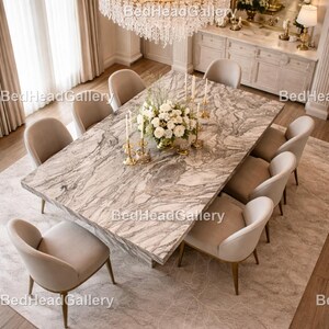 Tablero de mesa de comedor rectangular de piedra Calacatta – Mesa de comedor de mármol de lujo, duradera y fácil de limpiar, perfecta para cocinas modernas, mesa de comedor /