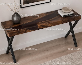 Live Edge Walnut Console Table, Rustic Entryway Table, Modern Wood Sofa Table, Handmade Hallway Accent Table Hallway Console Tabletop |