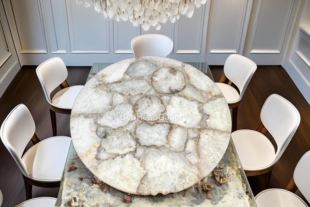 Agate Table Round White Agate Table Top | Custom Gemstone Dining or Coffee Table ...
