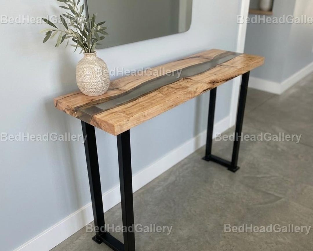 Live Edge Wood & Clear Epoxy River Console Table | Narrow Entryway ...