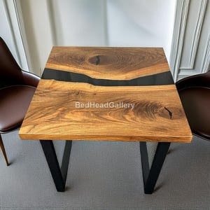 Black Epoxy Resin River Table | Square Live Edge Wood Dining Table | Modern Epoxy Table Top | Handmade Minimalist Furniture