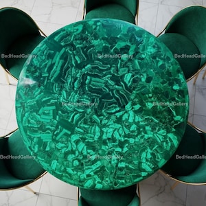 Handgemaakte ronde tafel met inlegwerk | Groene eettafel | Uniek kunstmeubilair Elegant middelpunt Modern Home Dining Tafelblad |