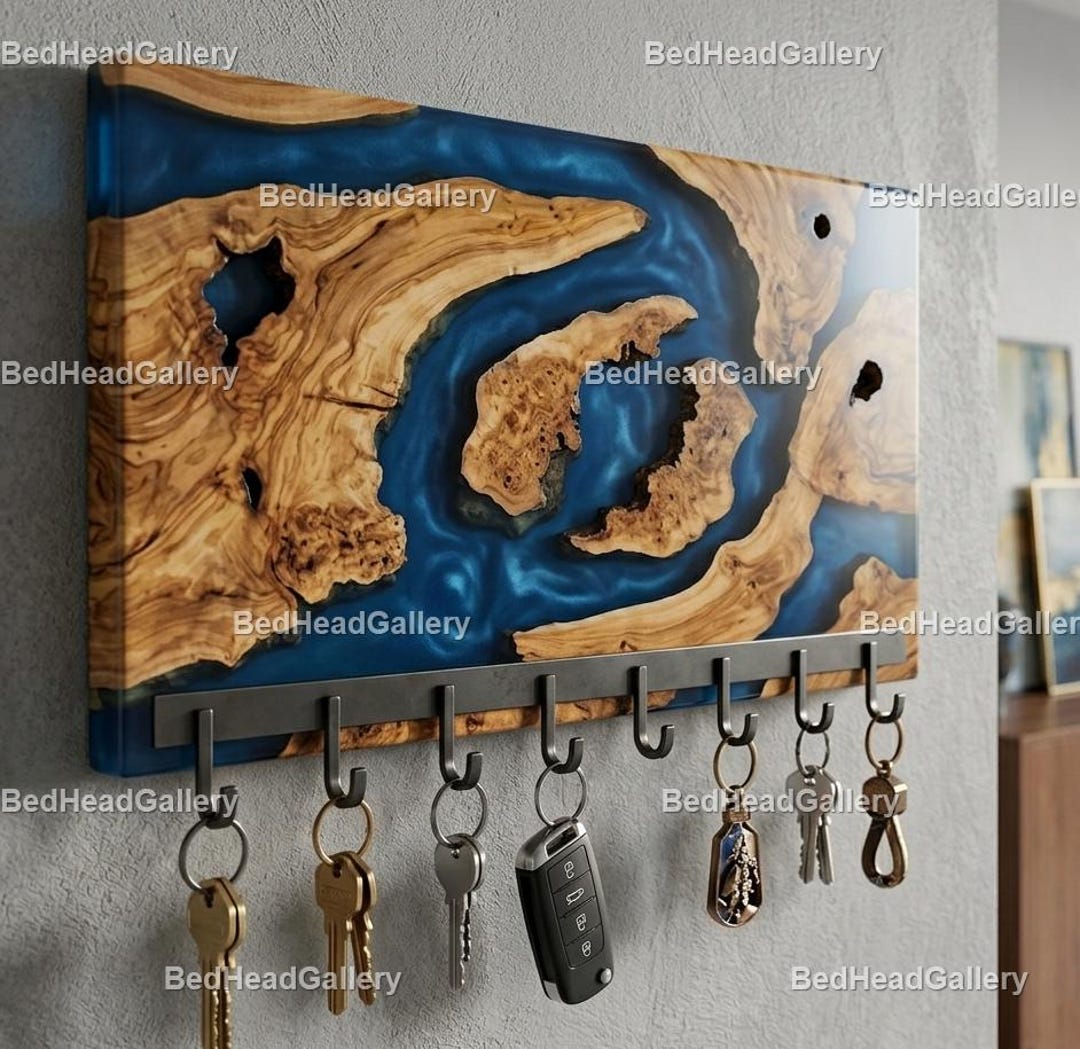 Blue Epoxy Resin Key Holder Wall Mount – Durable Entryway Organizer ...