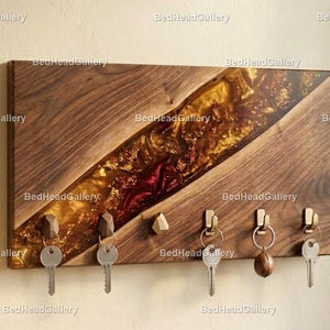 Schlüsselhalter aus Epoxidharz in Rot - Langlebiger handgemachter Schlüssel-Organizer, platzsparendes Eingangsbereich-Dekor, modernes Wohnaccessoire |