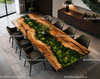 Forest River Epoxy Dining Table – Live Edge Wood Resin Table – Luxury Handmade Conference Table Custom Resin Wood Dining Room Tabletop |