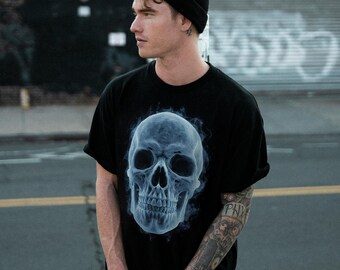 Abstraktes Blaues Schädel Shirt - Gothic Streetwear T-Shirt