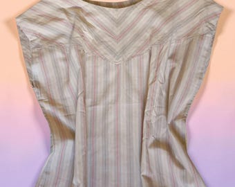 Vintage 1980s Italian Handmade Women’s Striped Blouse, Retro Lightweight Shirt – One of a Kind