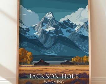 Jackson Hole Wyoming Travel Poster, Grand Teton National Park Wall Art