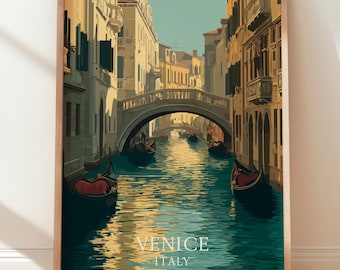 Venice Italy Travel Poster, Grand Canal Wall Art, Italian City Print