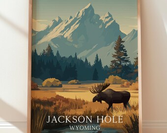Jackson Hole Wyoming Travel Poster, Grand Teton Wall Art, Western Landscape Print