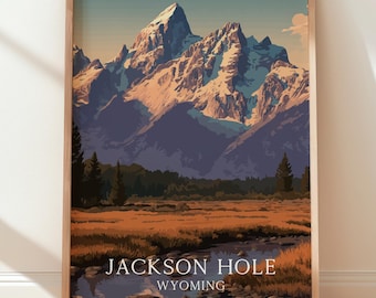 Jackson Hole Wyoming Travel Poster, Mountain Wall Art, Rustic Lodge Decor
