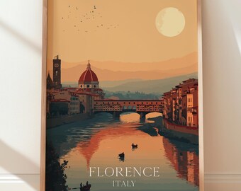 Florence Italy Travel Poster, Tuscany Cityscape Wall Art, Duomo Cathedral Print, Italian Home Decor