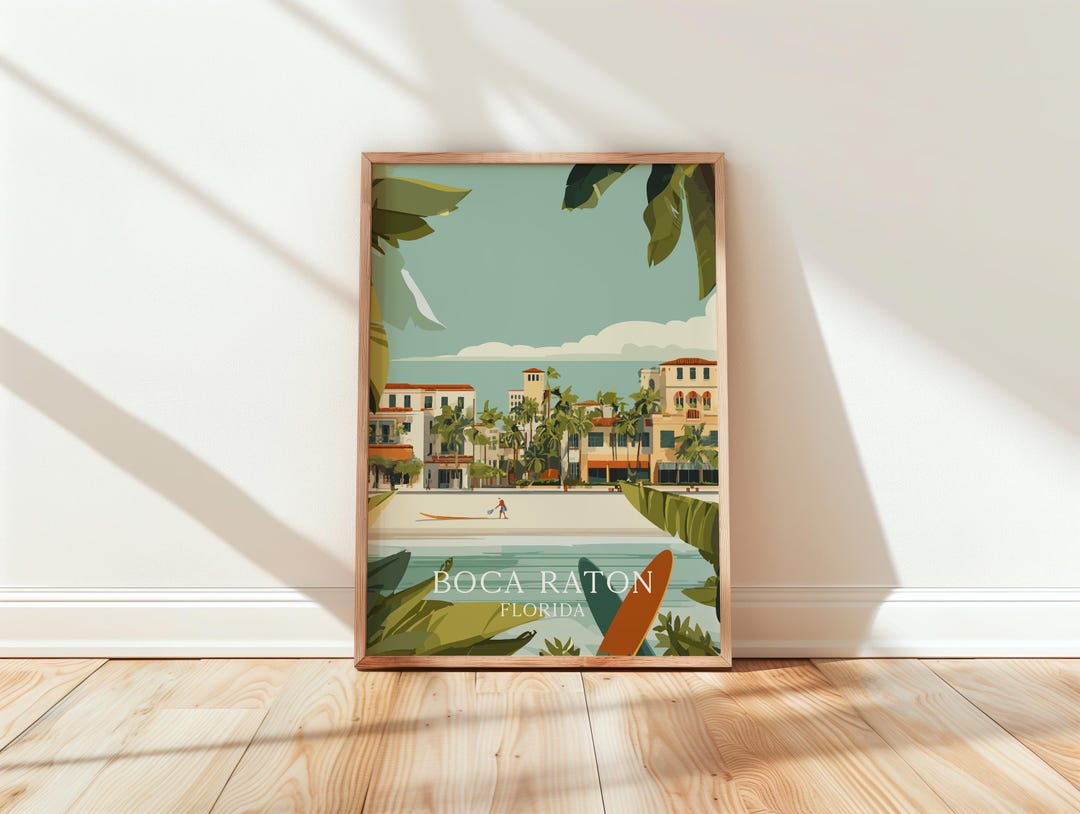 Boca Raton Florida Travel Poster, Coastal Wall Art, Beach Print, Palm ...
