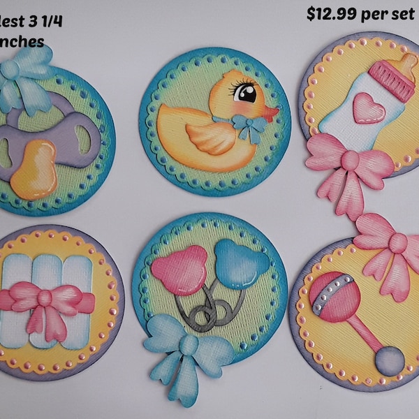 BABY TOKENS  paper piecing 3D die cut SET for boy or girl  premade scrapbook pages ,albums by Rhonda