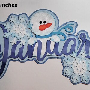 JANVIER MOIS TITRE papier piecing calendrier bonhomme de neige 3D diecut pour album de page scrapbook préfabriqué ou carte par Rhonda