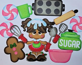 GINGERBREAD girl BAKING CHRISTMAS set paper piecing 3D die cut for premade scrapbook pages, album, cards by Rhonda
