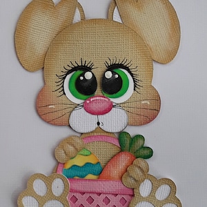 BIG EYED BUNNY Easter paper piecing 3D die cut pour album de page de scrapbook préfabriqué ou carte par Rhonda