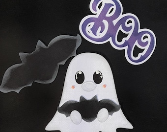 GHOST w / BATS HALLOWEEN  3D die cut paper piecing set for premade scrapbook pages album card by Rhonda
