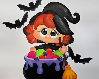 HALLOWEEN WITCH with CAULDRIN piecing 3D die cut title for premade scrapbook pages, album, cards by Rhonda