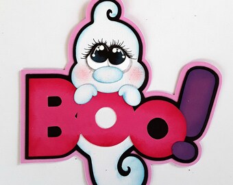 BOO TITLE  with ghost Halloween boy girl 3D die cut  paper piecing  for premade scrapbook pages album card  by Rhonda