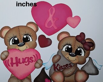 HUGS & KISSES BEAR set Valentines Day  girl  paper piecing 3D die cut for premade scrapbook pages, album, cards by Rhonda