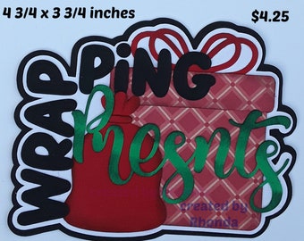 WRAPPING PRESENTS TITLE Christmas boy girl paper piecing 3D diecut for premade scrapbook page, album or card by Rhonda