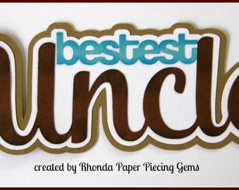 Título de "Mejor tío", para niño y niña, con patchwork de papel para página de álbum de recortes prefabricada, por Rhonda rm613art