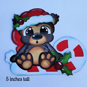OURS sur CANDYCANE NOL garçon fille 3D rattache en papier découpé pour album de pages de scrapbooking préfabriqué ou carte par Rhonda