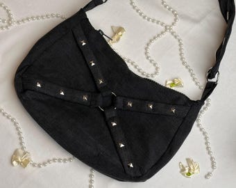 Upcycled Denim Bag with Metal Details & Eyelets