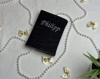 Personalized Denim Passport Holder with Custom Embroidered Cover