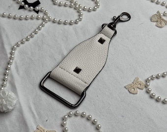 White Keychain – Handmade Key Ring with Metal Details, Modern Minimalist Bag Charm