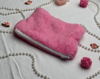 Handmade Plush Zipper Pouch – Soft Coin & Makeup Bag