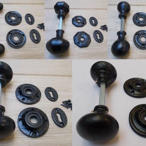 BOUTONS DE PORTE AVEC JANTES antiques rustiques en fonte, vieux vintage rétro, style vintage, loquet à larder boutons de porte à mortaise, rond ovale octogonal