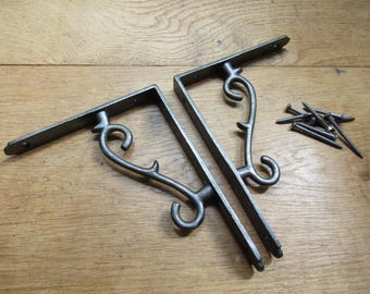 PAIR of Rustic iron shelf brackets Scaffold antique vintage old retro shelving brackets THORN antique iron