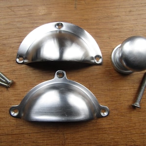 Kitchen cabinet knob cup handle furniture Old retro cupboard cabinet shell cup drawer handle knob pull SOLID BRASS Satin/matt chrome finish