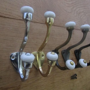 Ganchos rústicos de ferro fundido para chapéus e casacos, estilo vintage inglês vitoriano retrô, modelo GLOUCESTER com ponta de cerâmica, disponíveis em latão/cromado/latão antigo/ferro/preto.