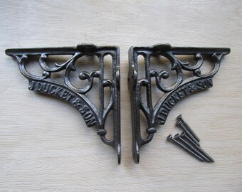 PAIR of Rustic iron shelf brackets Scaffold antique vintage 5" J DUCKETT & SONS old retro shelving brackets Iron finish