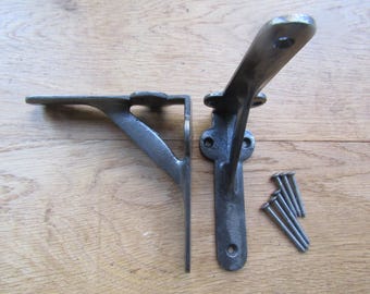 PAIR of Rustic iron shelf brackets Scaffold antique vintage 5" LUGGED GALLOWS ironbridge old retro shelving brackets Iron finish