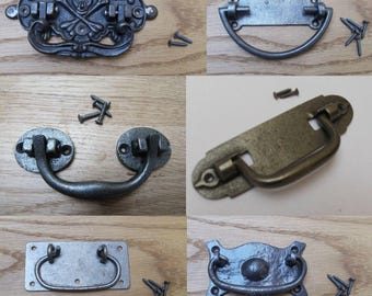 Antique IRON CHEST HANDLE Cast iron rustic vintage old style drop bar chest trunk lifting handle