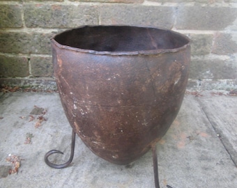Rustic metal planter old upcycled garden patio conical plant pot vintage look