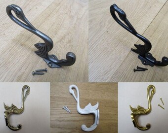 PELICAN Ornate decorative old style Rustic Robe Hat and coat hooks vintage old English Victorian retro pegs Antique iron/brass/black/Chrome