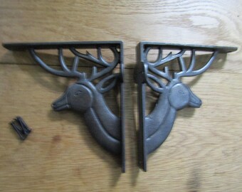 PAIR of Rustic shelf brackets REINDEER Cast iron Decorative Scaffold Victorian rustic vintage retro shabby Antique iron Shelving brackets